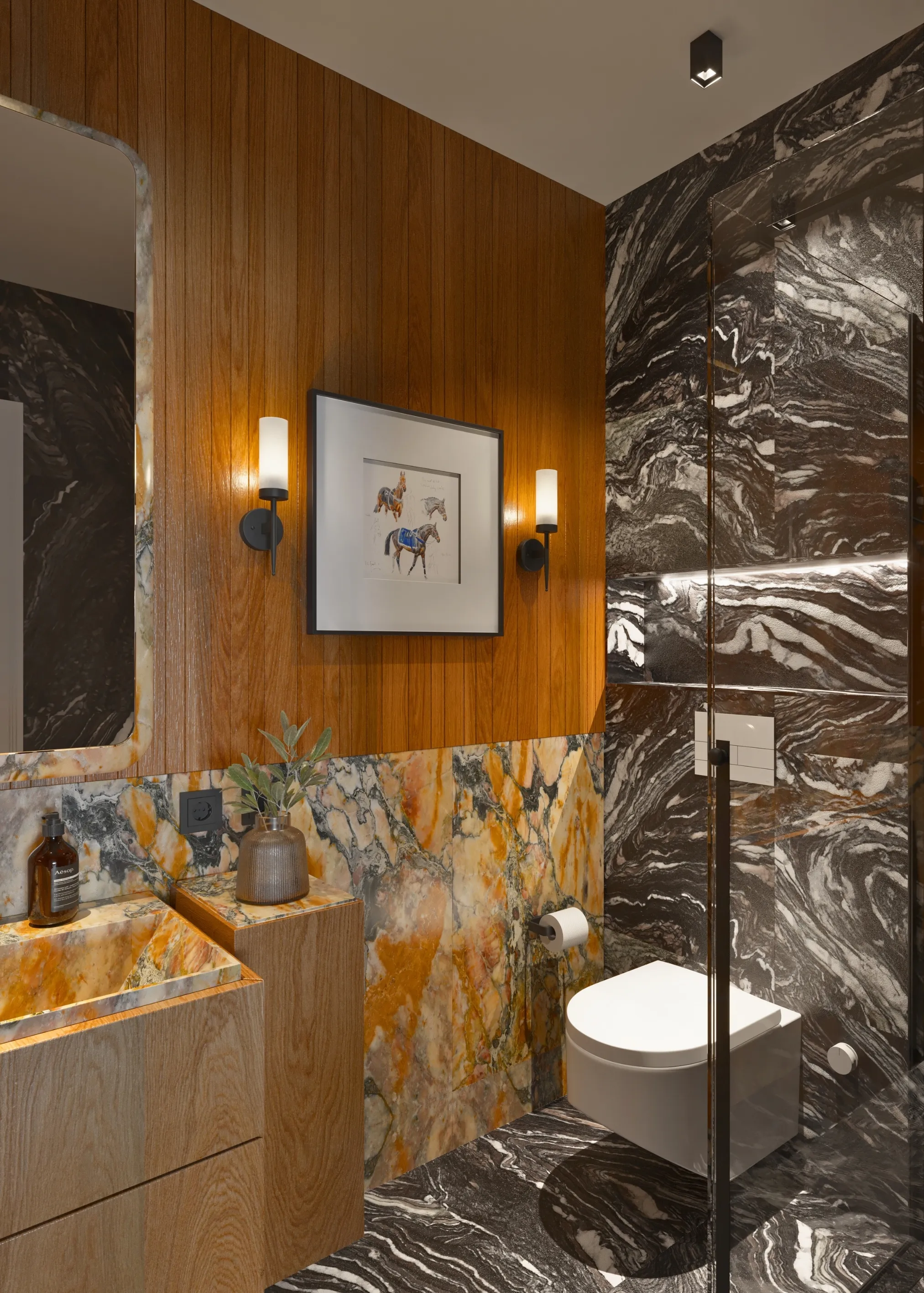 Contemporary Bathroom Interior - Natural Stone and Warm Wood